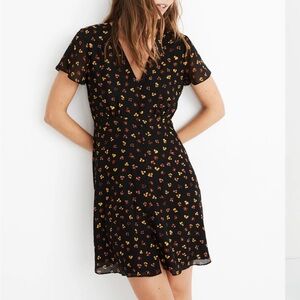 Madewell Silk Button-Front Swing Dress in Feline Floral